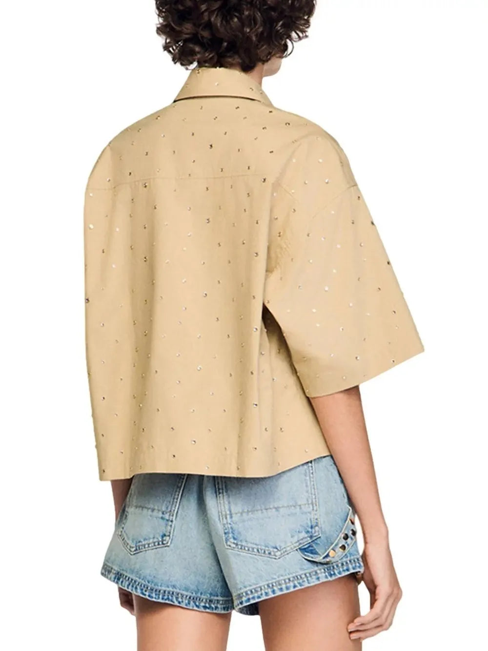 Rhinestone Cotton Shirt Flowering Girl