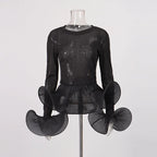 Lequoia Black Flared Long Sleeve Crop Top Flowering Girl