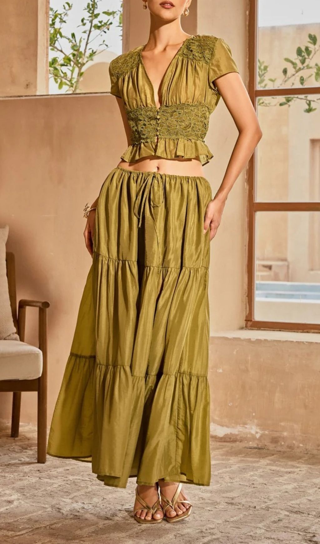Elnyxa Plunge Neck Skirt Set Flowering Girl