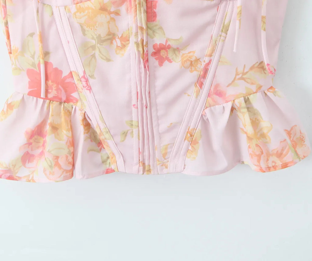 Lethia Pink Printed Corset Top Flowering Girl