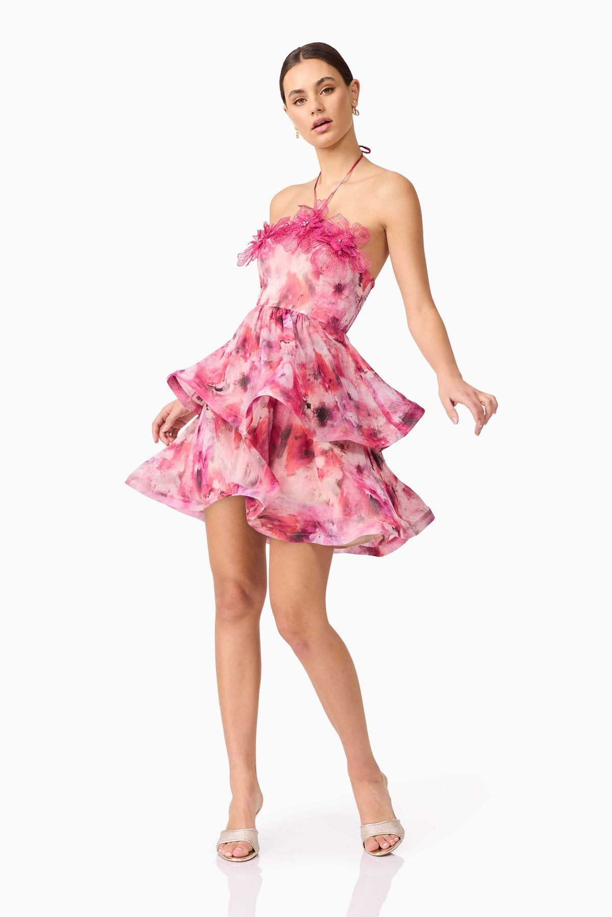 Evalina Floral Mini Dress In Pink Flowering Girl