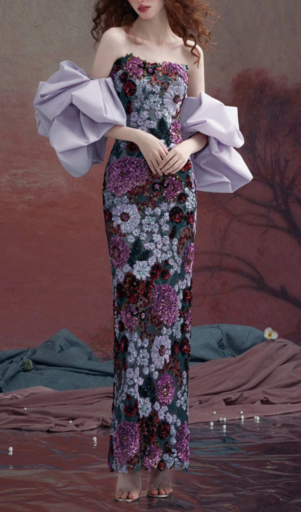 Anke Floral Sequin Maxi Dress Flowering Girl