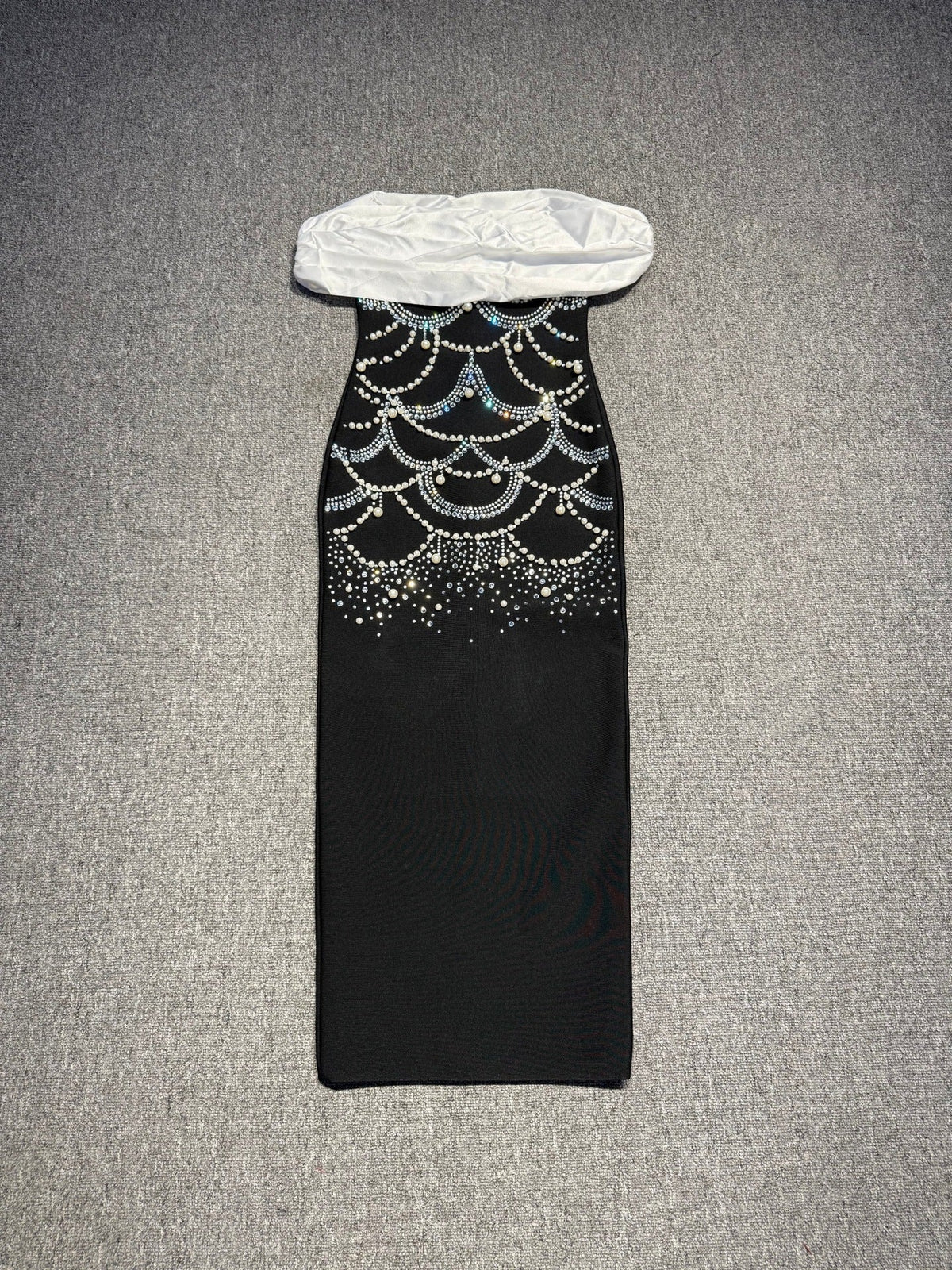 Teresa Beading Rhinestone Strapless Midi Dress In Black Flowering Girl