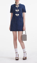 Denim Bow Mini Dress Flowering Girl