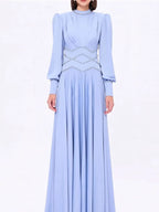 Long Sleeve Crystal Detail A Line Maxi Dress Light Blue Flowering Girl