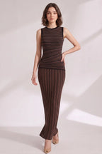 Black Fine Knit Bodycon / Column Two-Piece Knit Set (Top And Maxi Skirt) Flowering Girl