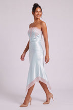 Pale Blue Satin Sheath Dress with Pink Lace Trim Flowering Girl