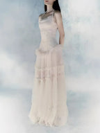 Marija White Spaghetti Mesh Maxi Dress Flowering Girl