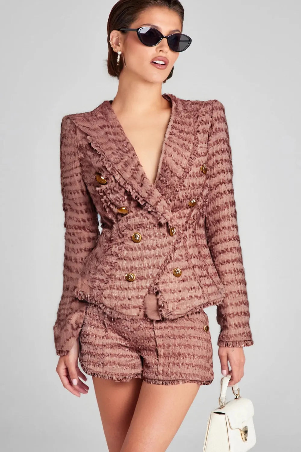 Fringe Knitted Blazer In Brown Flowering Girl
