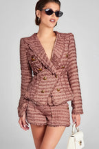 Fringe Knitted Blazer In Brown Flowering Girl