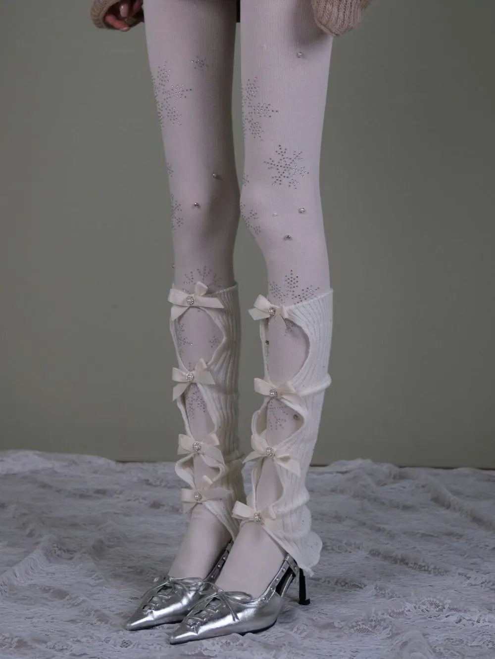 Marlo White Tights & Bow Socks Set Flowering Girl