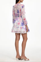 Tia Long Sleeve Floral Print Ruffle Woven Mini Dress Flowering Girl