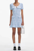 Blue Check Knit Mini Dress Flowering Girl
