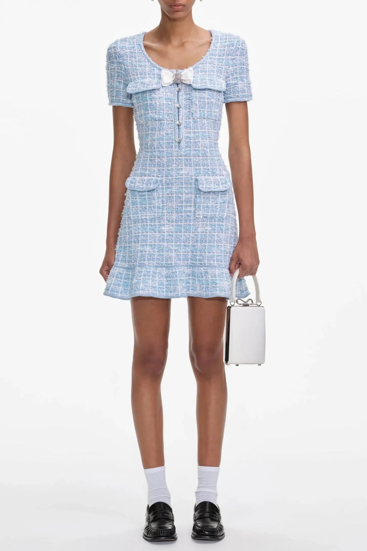 Blue Check Knit Mini Dress Flowering Girl