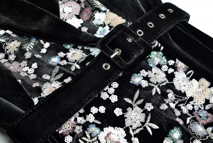 Sequin Embroidered Velvet midi Dress in black Flowering Girl