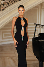 Crystal Embellished Cutout Maxi Dress in black Flowering Girl