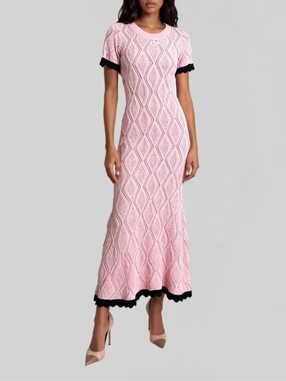 Fayric Short Sleeve Rhombus Maxi Dress Flowering Girl