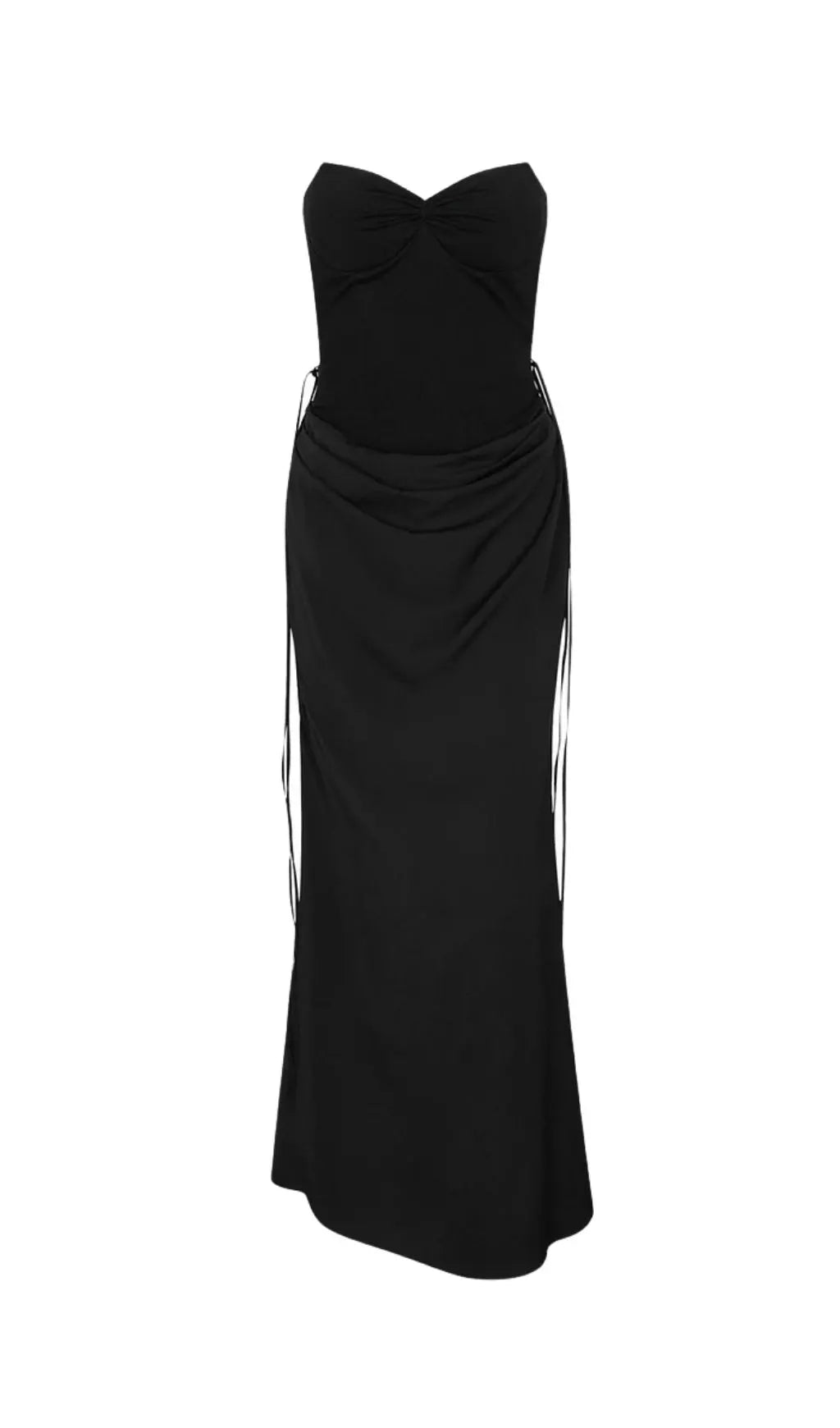 Beatrix Strapless Corset Satin Maxi Dress - Black Flowering Girl