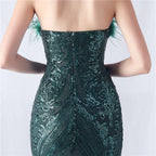 Choire Green Sequin Feather Maxi Dress Flowering Girl