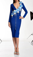 Dacey V Neck Flower Bandage Midi Dress Flowering Girl
