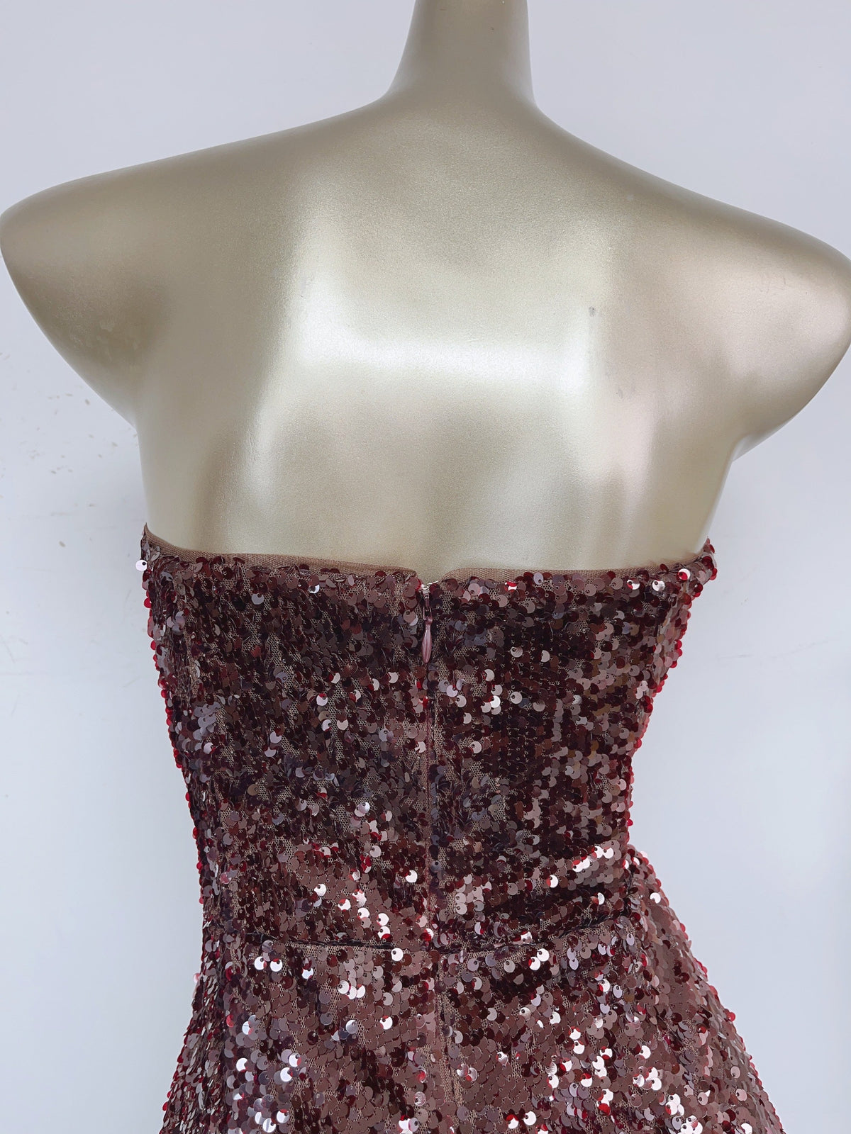 Strapless Sequin Mini Dress In Burgundy Flowering Girl