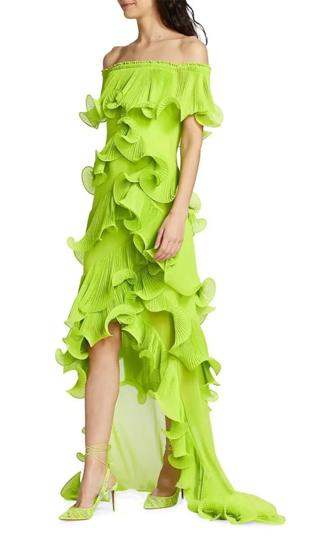 Dyveke Green Off-Shoulder Ruffle Maxi Dress Flowering Girl
