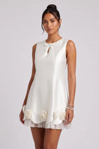 Mini Dress with Rose Appliqués and Bow Detail Flowering Girl