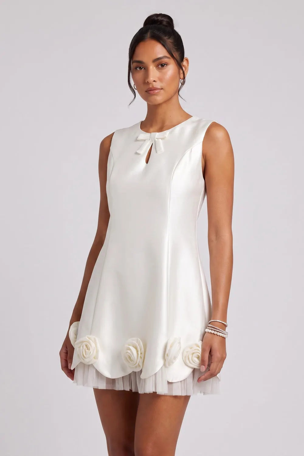 Mini Dress with Rose Appliqués and Bow Detail Flowering Girl