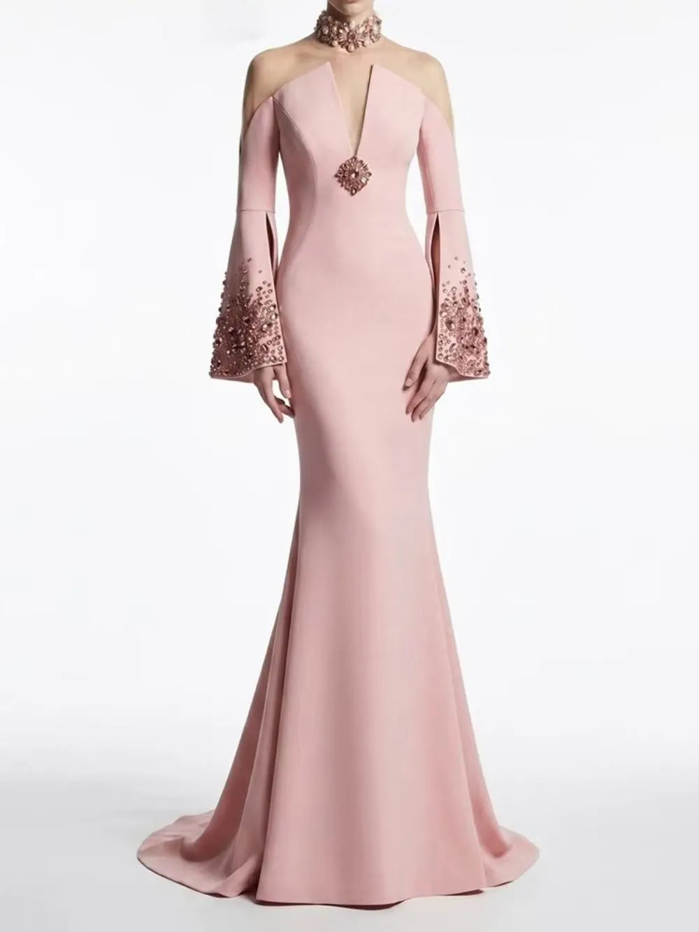 Crystal Long Sleeve Maxi Dress Pink Flowering Girl