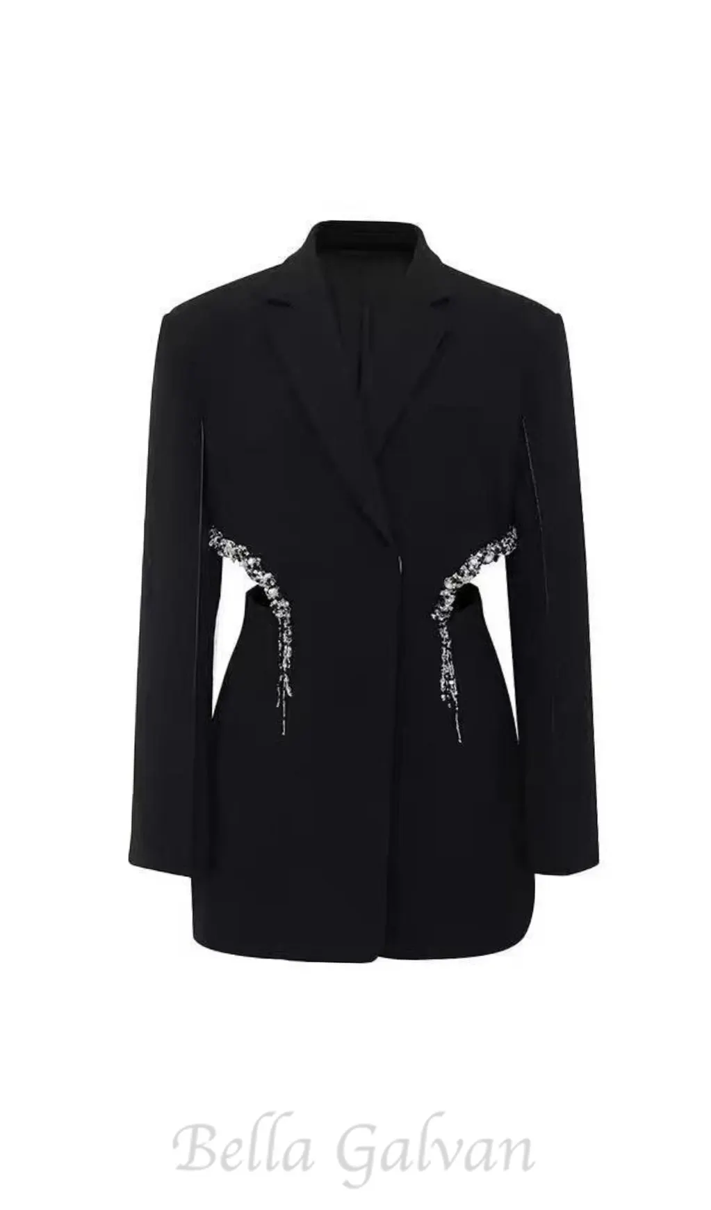 crystal-embellished cut out blazer dress in black Flowering Girl