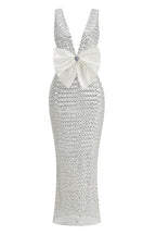 Rebecca Bow Sequin Embellished v Neck Maxi Dress In Silver Flowering Girl
