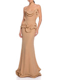 Qeldrin Spaghetti Wavy Maxi Dress Flowering Girl