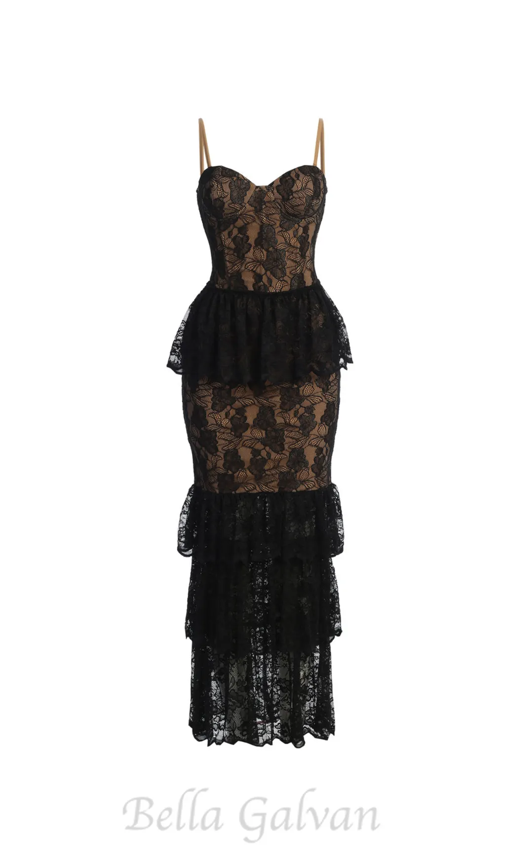 Carlin layer lace maxi dress in black Flowering Girl