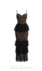 Carlin layer lace maxi dress in black Flowering Girl
