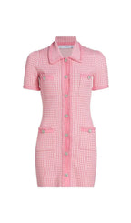 Knitted Button Mini Dress In Pink Flowering Girl