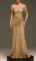 Glein Off Shoulder Sequin Split Maxi Dress Flowering Girl