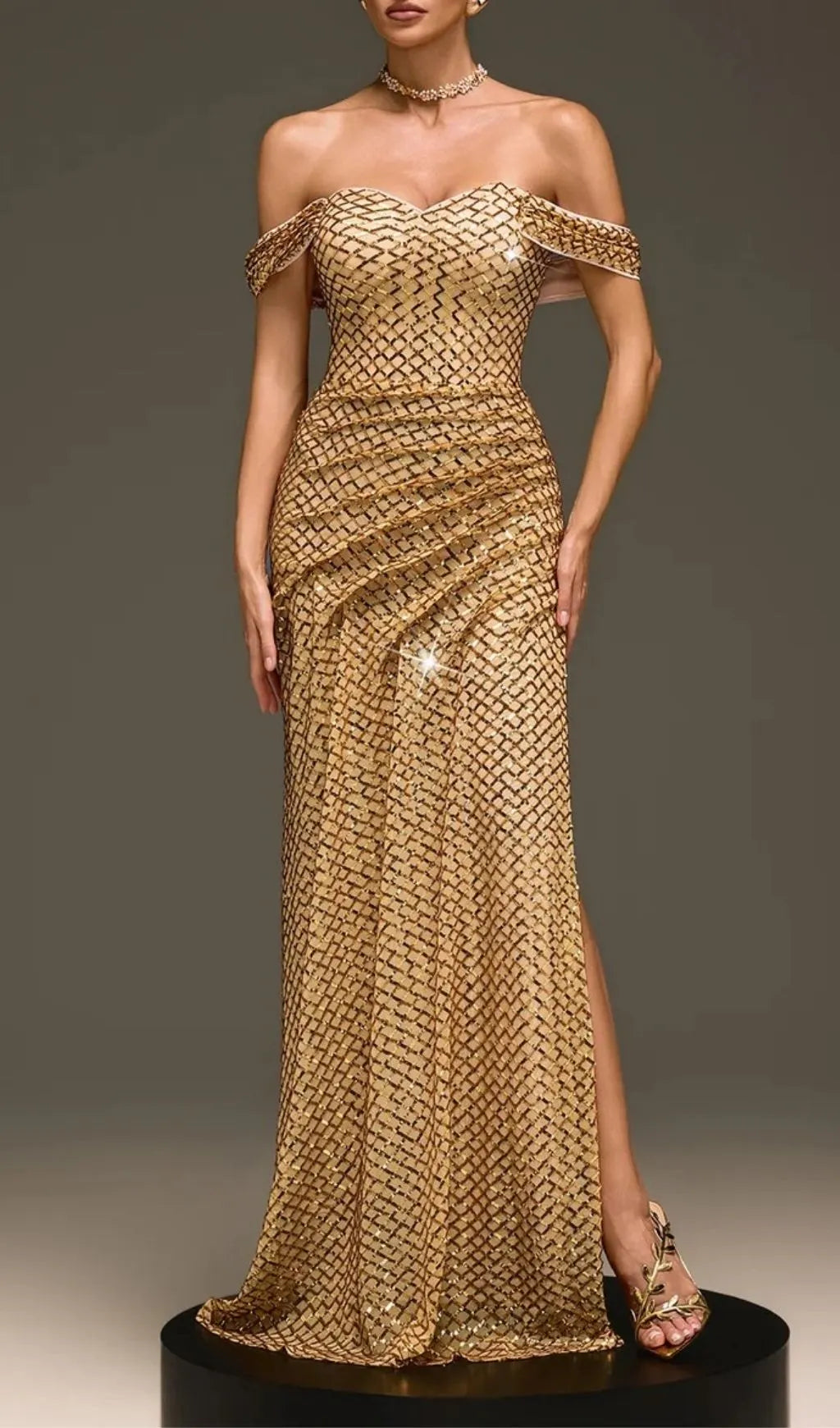 Glein Off Shoulder Sequin Split Maxi Dress Flowering Girl