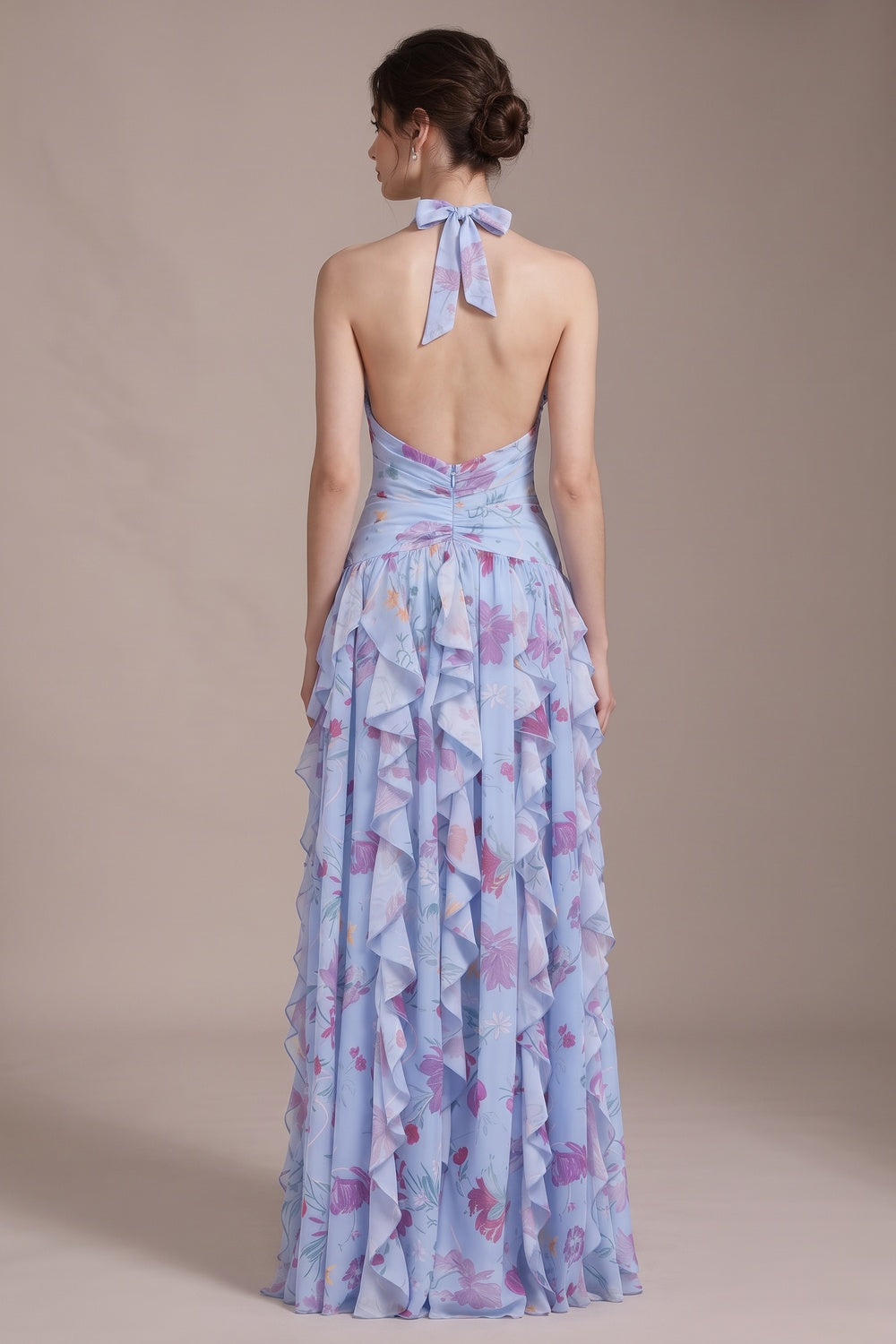 Light Blue Chiffon Fit-And-Flare Gown Flowering Girl