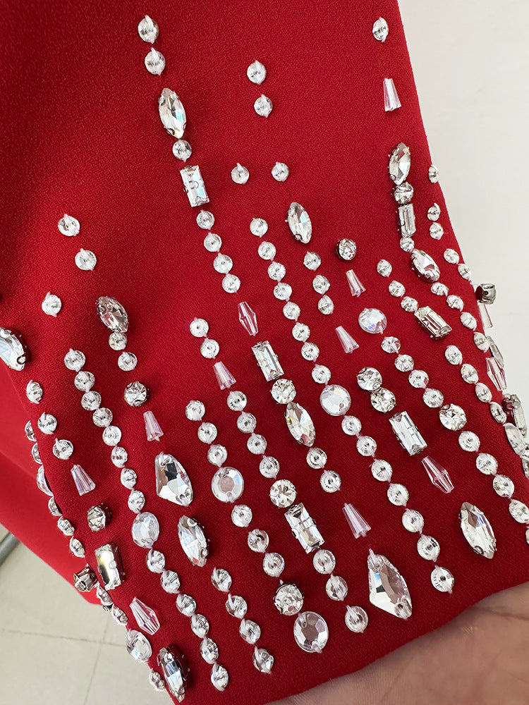 biela v-neck crystal-embellished midi dress in red Flowering Girl