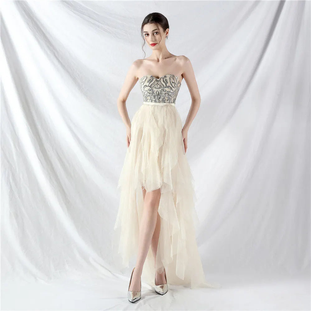 Strapless Sequin Tulle Midi Dress Flowering Girl