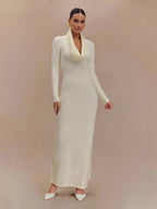 White Drop-Collar Long-Sleeved Knitted Dresses Flowering Girl