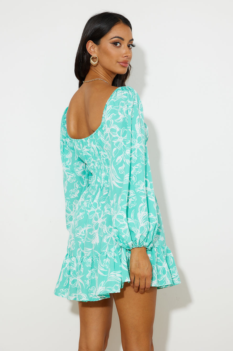 Long Beach Walks Mini Dress Mint Flowering Girl