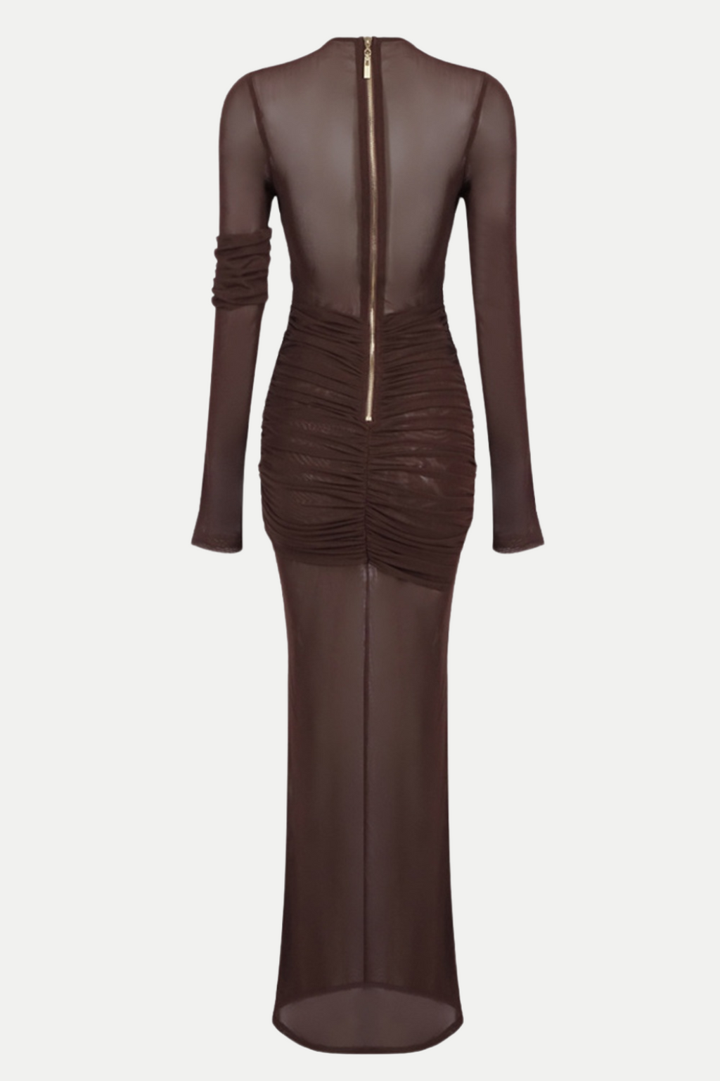 Jolleen Ruched Mesh Maxi Dress - Brown Flowering Girl