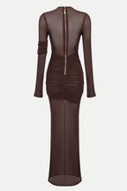 Jolleen Ruched Mesh Maxi Dress - Brown Flowering Girl