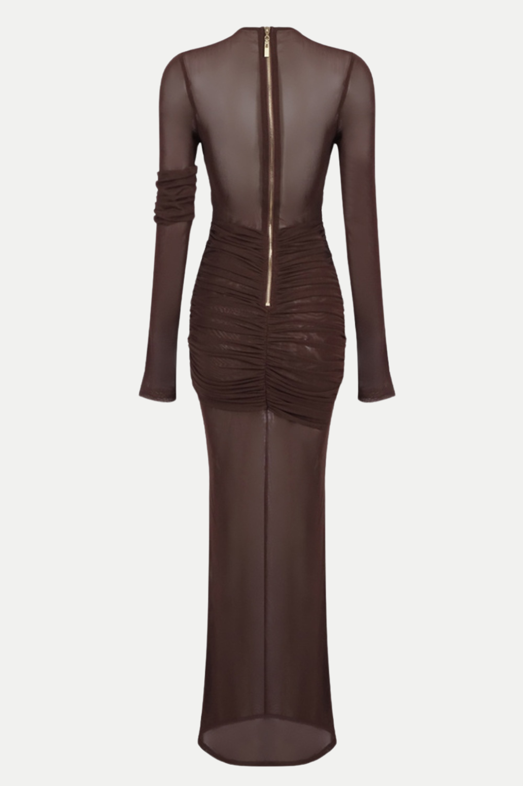 Jolleen Ruched Mesh Maxi Dress - Brown Flowering Girl