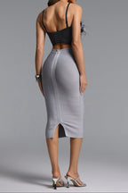 Geometric Strap Bandage Midi Pencil Skirt Flowering Girl