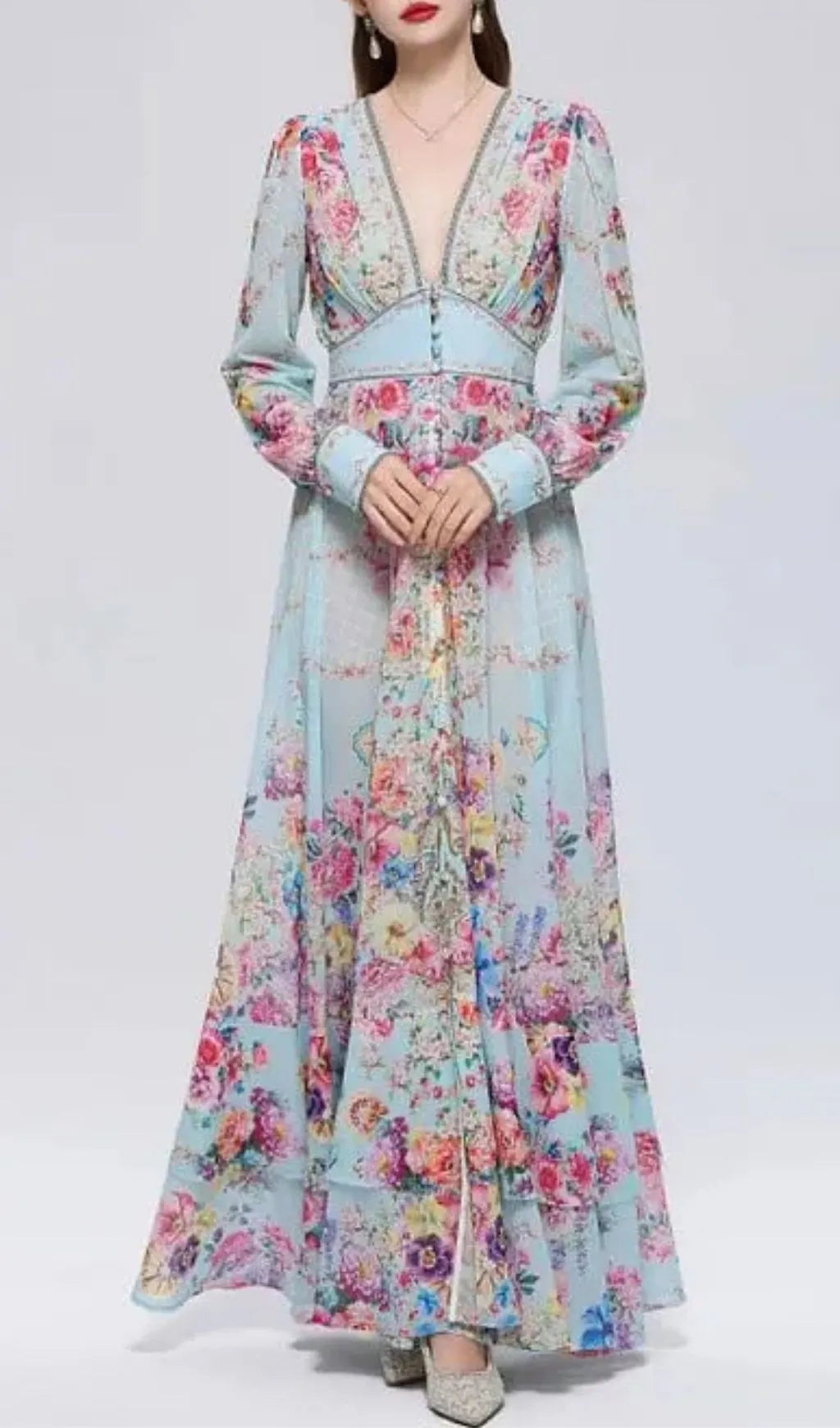 Xaviera Chiffon Mesh A-Line Printed Maxi Dress Flowering Girl