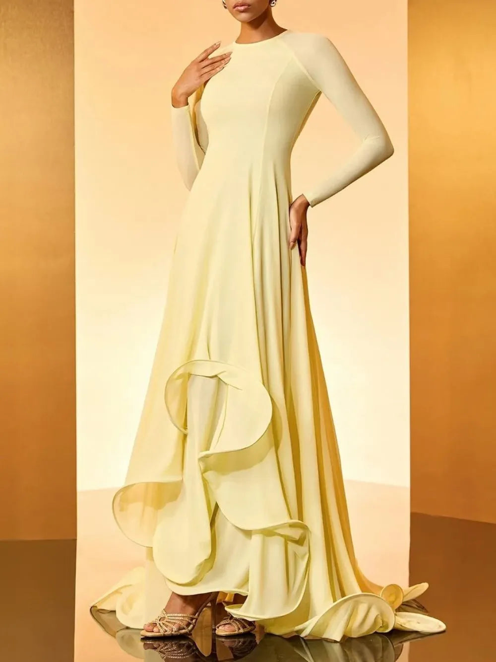 Gwyllyn Long Sleeve Ruffle Maxi Dress Flowering Girl