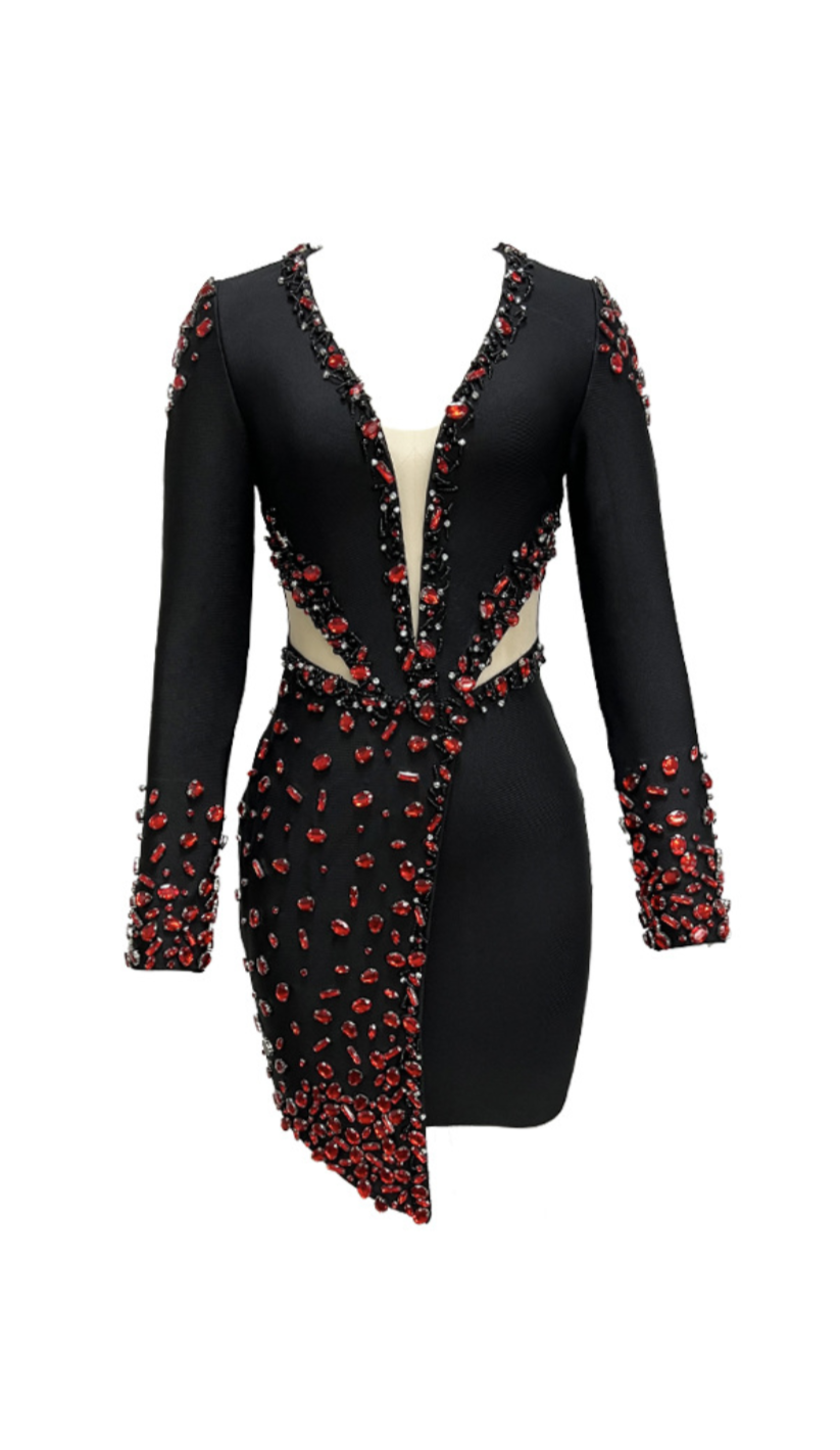 Abelina Long Sleeve Red Crystals Dress Flowering Girl