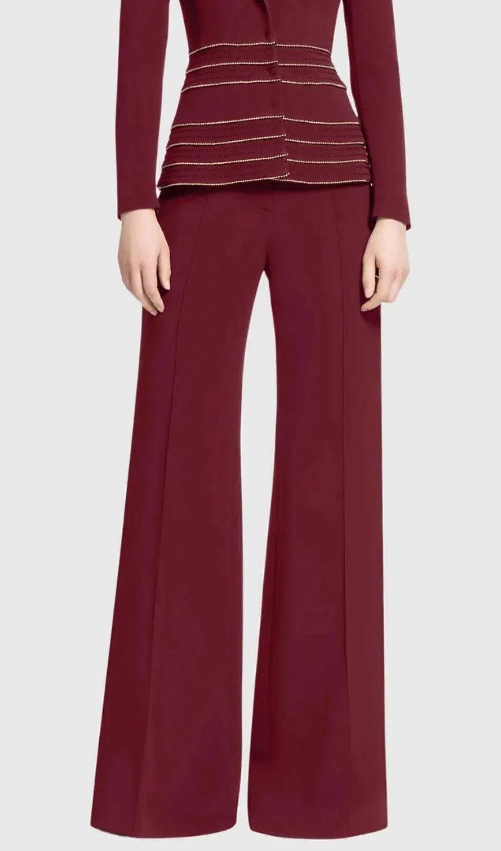 Sandy Trim Embellished Blazer & Pants Set - Wine Flowering Girl